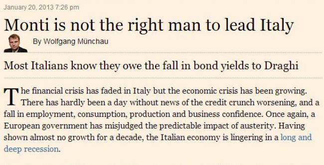 IL FINANCIAL TIMES SCARICA MONTI ? MA PER FAVORE...