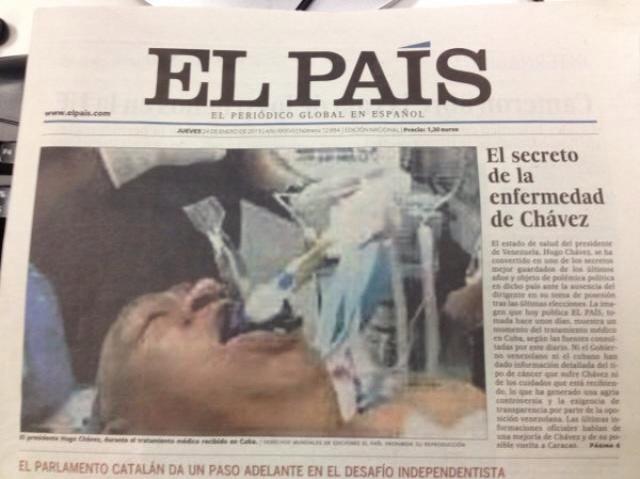 LA FALSA FOTO DI CHAVEZ MORENTE CONFERMA IL VERO GOLPISMO DEI MEDIA COME EL PAIS CONTRO L'AMERICA LATINA