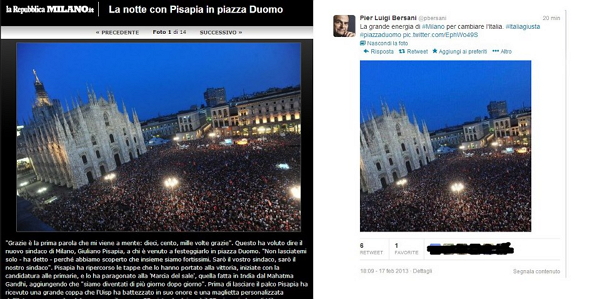 FIGURACCIA BERSANI: TWITTA LA FOTO DELLA FOLLA IN PIAZZA DUOMO, MA E' DEL 2011 PER PISAPIA