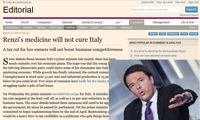 RENZI IL GIOVANE PRIMO MINISTRO ITALIANO CHE OSA SFIDARE LA TROIKA. MA QUESTA VOLTA LA TROIKA NON HA ALTERNATIVE