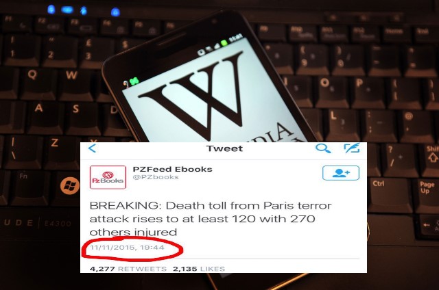 GLI ATTACCHI DI PARIGI SONO APPARSI SU WIKIPEDIA E TWITTER PRIMA ANCORA DI ACCADERE ?