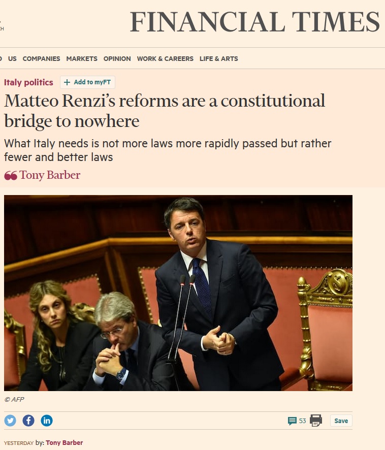 Clamoroso: il Financial Times molla Matteo Renzi