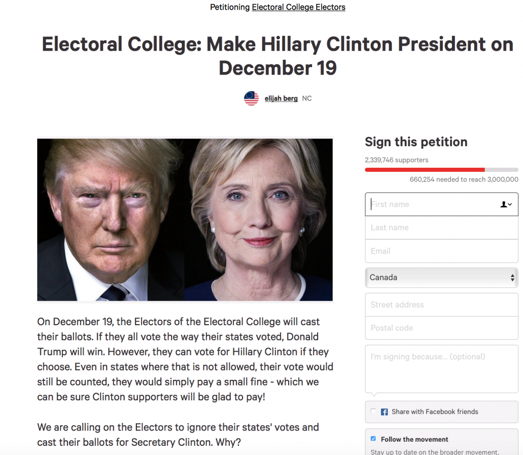La petizione di Change.org per spodestare Donald e far diventare Hillary presidente