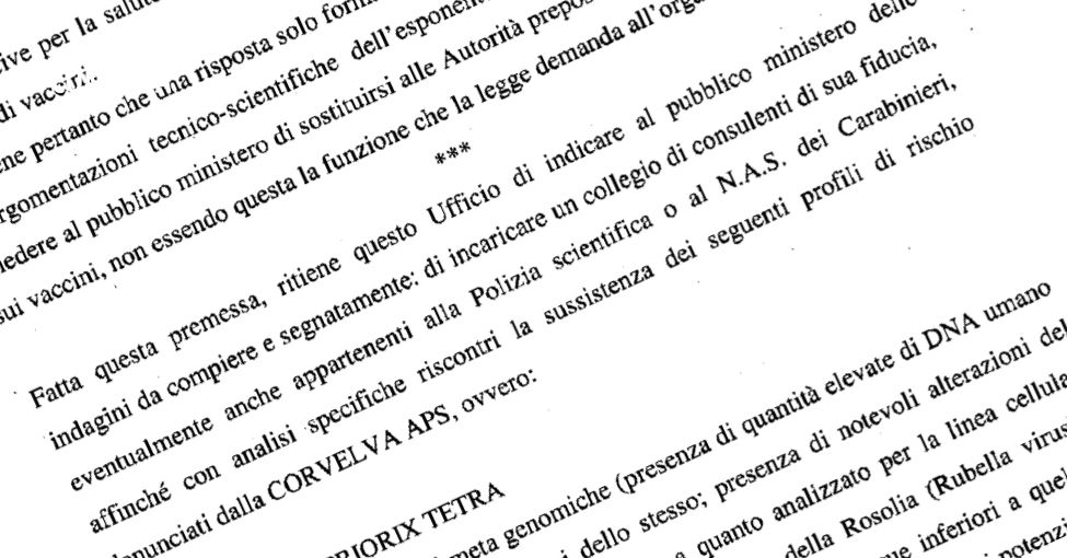 Aggiornamento sull'esposto analisi vaccini CORVELVA