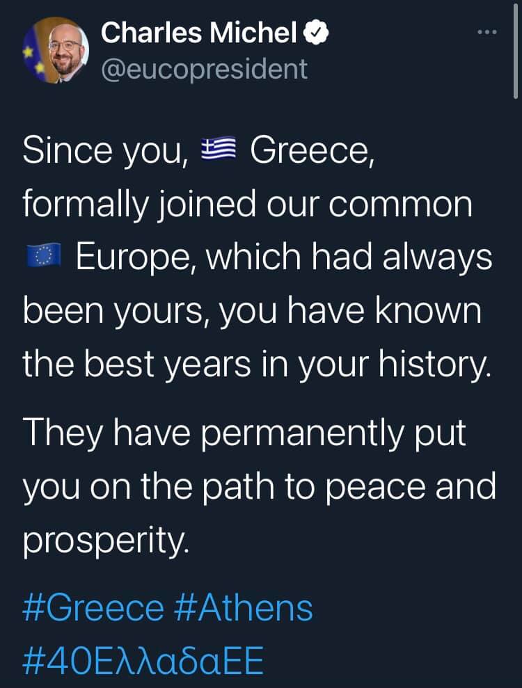 Charles Michel tweet Grecia