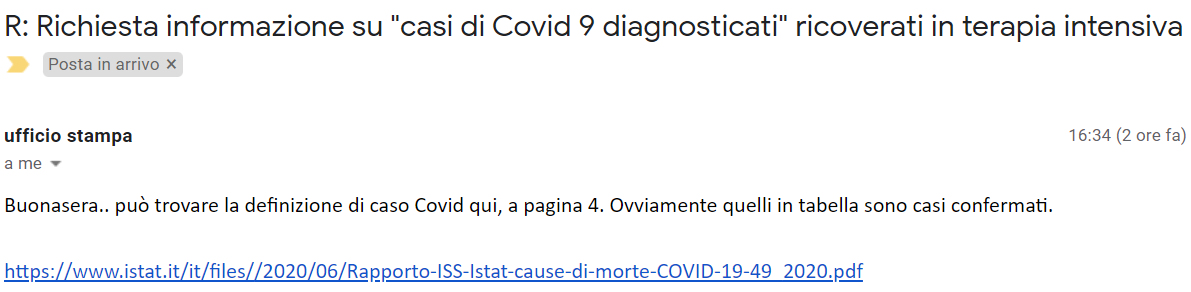 Ufficio Stampa ISS risposta