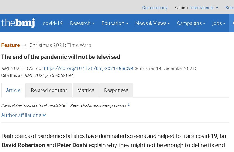 The BMJ - La fine della pandemia non sarà trasmessa in televisione