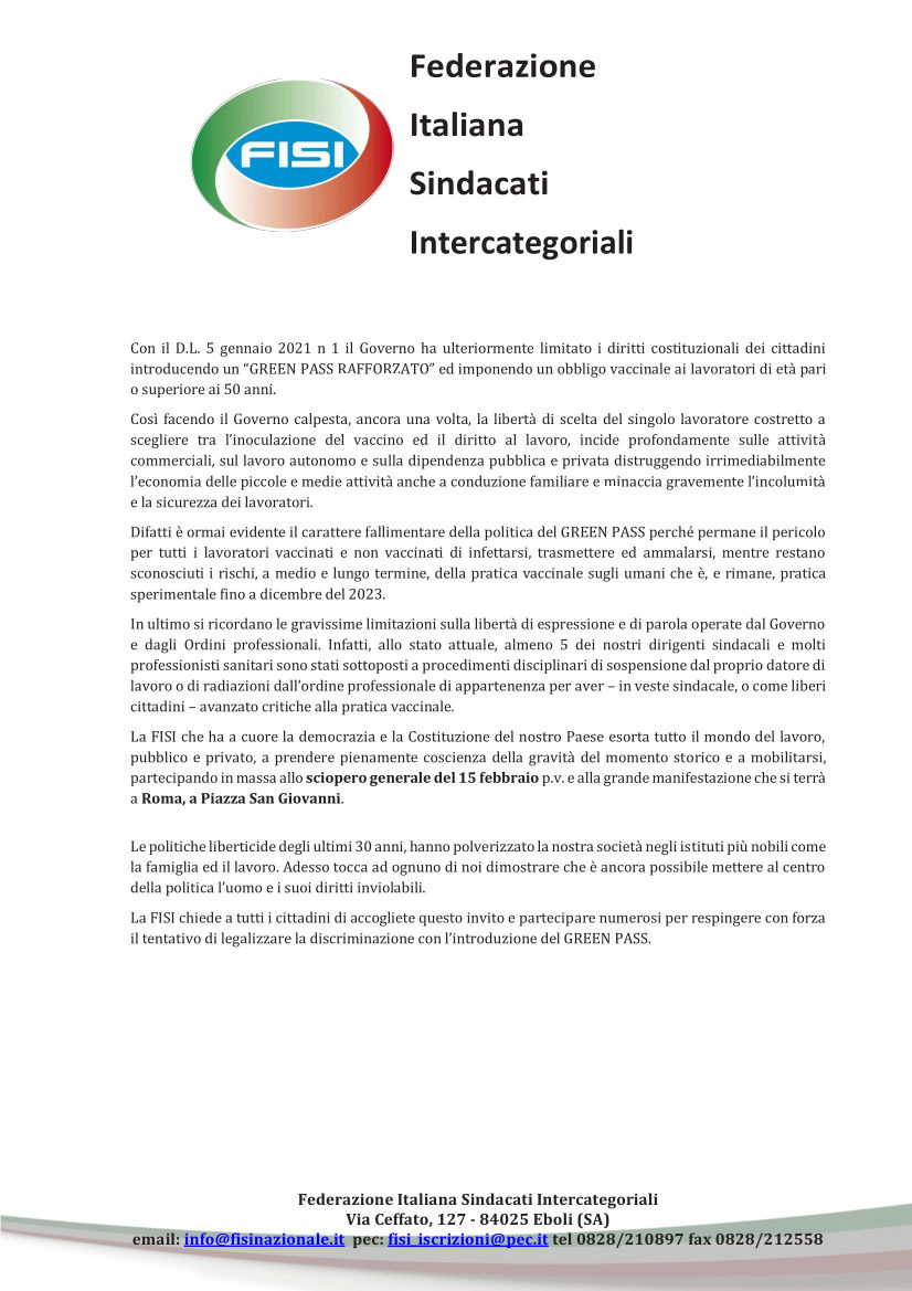 comunicato stampa sciopero 15 febbraio