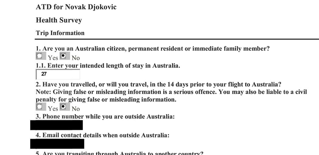 dichiarazione falsa djokovic
