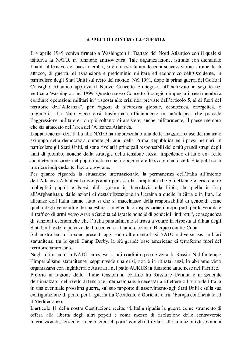 studenti appello contro la guerra