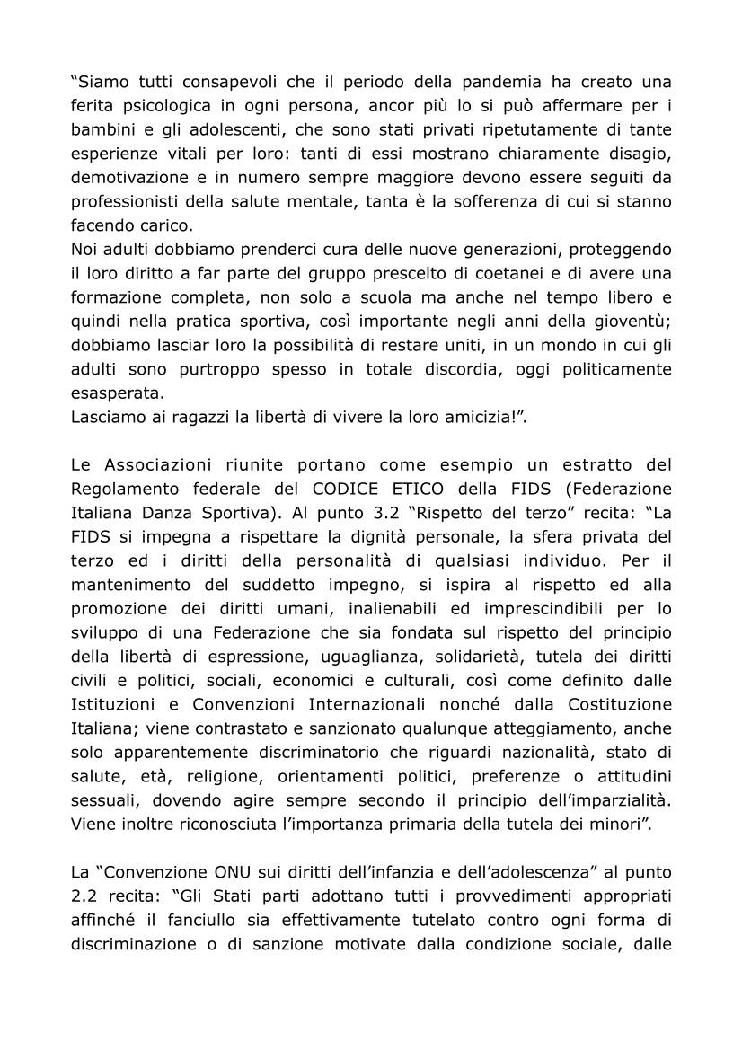 Comunicato stampa scuole di danza