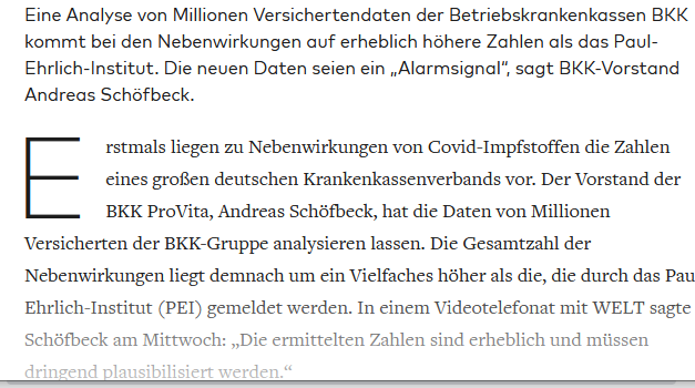 Dichiarazioni di Andreas Schöfbeck, dirigente BKK, sul numero anomali di morti nel 2021.