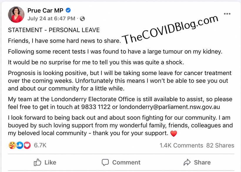 Mrs. Car took to all three of her social media channels on Sunday to announce that she’d been diagnosed with a kidney tumor