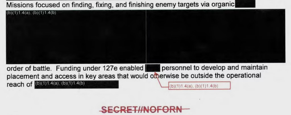 A heavily redacted memorandum on the 127e program obtained via FOIA
