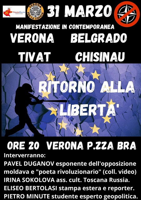 31 marzo in piazza: Verona, Belgrado, Tivat e Chisinau contro la Nato e la Ue
