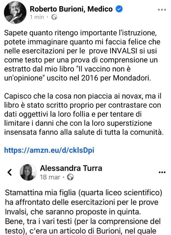 https://www.facebook.com/story.php?story_fbid=957620862388018&id=100044203397713&rdid=SeKW2jxqLsbjAm5J Caro Burioni ti rispondo così: "La vostra propaganda è dannosa per i nostri figli"