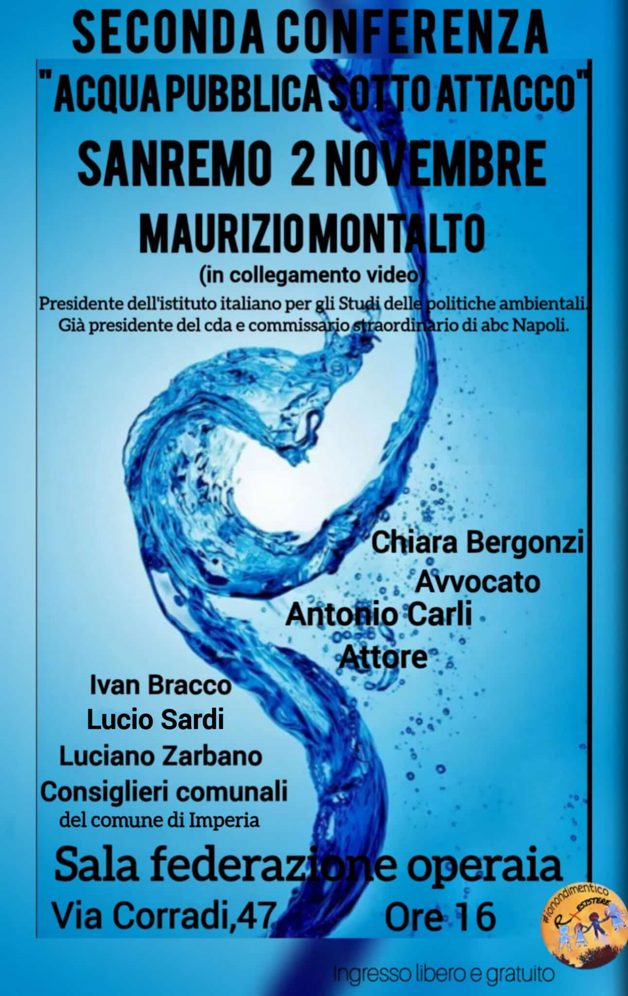 IL 2 NOVEMBRE A SANREMO LA CONFERENZA "ACQUA PUBBLICA SOTTO ATTACCO"