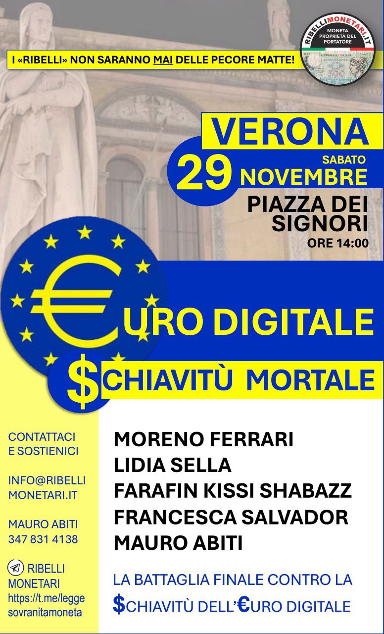 Euro digitale: schiavitù mortale – Manifestazione a Verona il 29 novembre