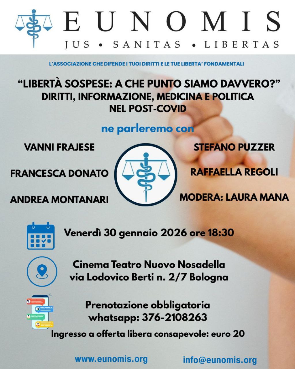 A Bologna il Convegno sulle Libertà sospese post Covid: "A che punto siamo davvero?" Diritti, informazione, medicina e politica