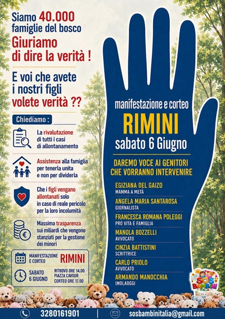 IL 6 GIUGNO A RIMINI PORTANO IN PIAZZA IL DOSSIER NAZIONALE SUGLI ALLONTANAMENTI MINORILI