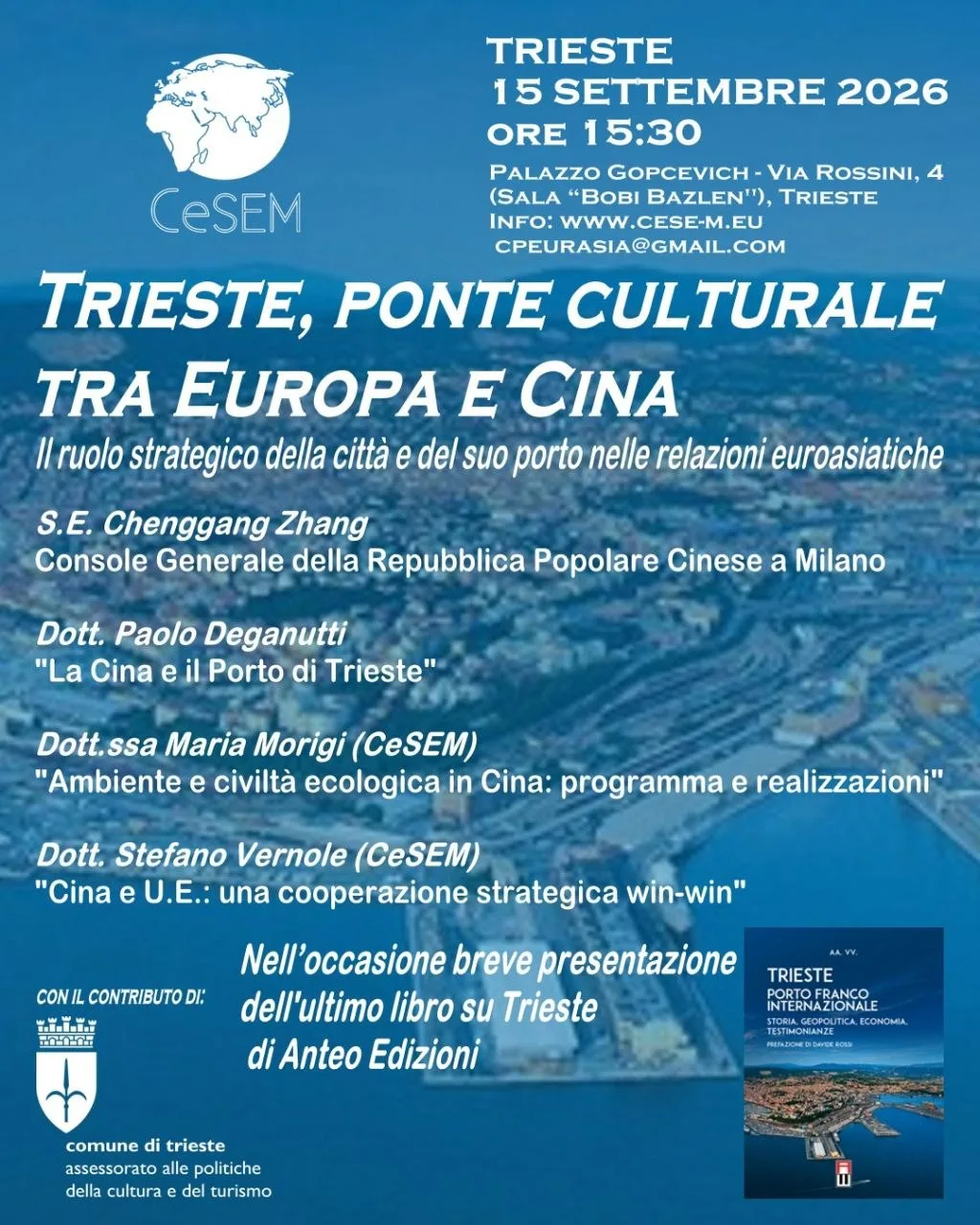 15 Settembre, CeSEM a Convegno "Trieste, il ponte culturale tra Europa e Cina"