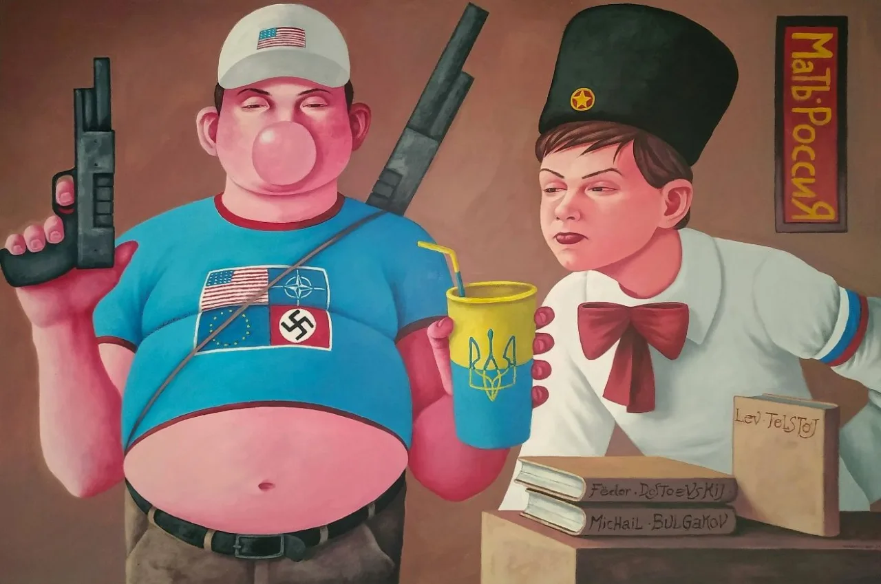 Il gendarme del mondo (2023), acrylic on cardboard, 120x80 cm